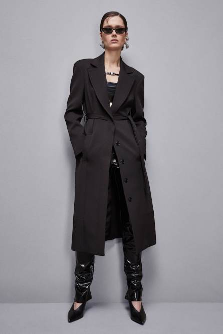 Single-breasted coat with belt, Black, Patrizia Pepe
