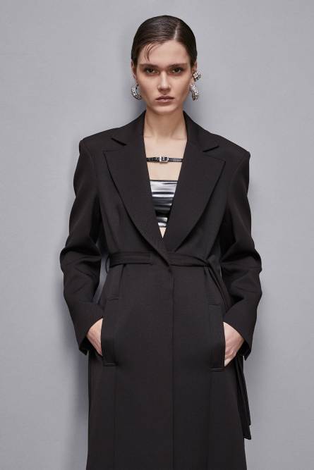 Single-breasted coat with belt, Black, Patrizia Pepe