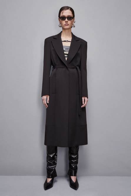 Single-breasted coat with belt, Black, Patrizia Pepe