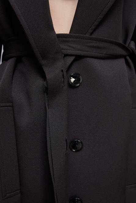 Single-breasted coat with belt, Black, Patrizia Pepe