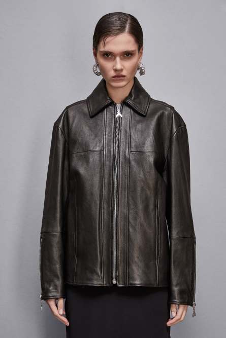 Leather jacket with zipper, Black, Patrizia Pepe