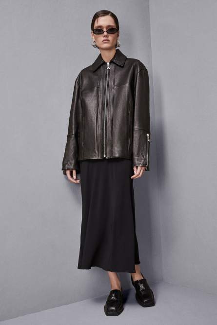 Leather jacket with zipper, Black, Patrizia Pepe