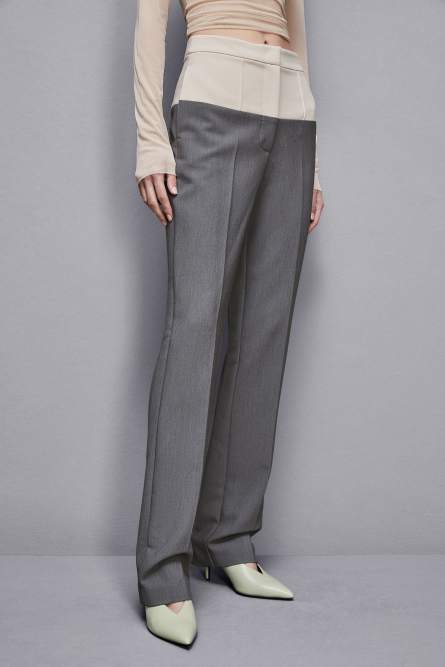 Color Block-Hose mit hohem Bund, Grau, Beige, Patrizia Pepe