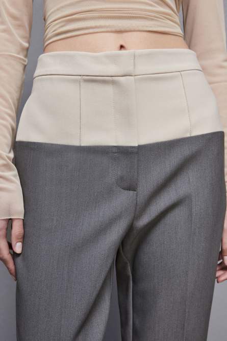 Color Block-Hose mit hohem Bund, Grau, Beige, Patrizia Pepe