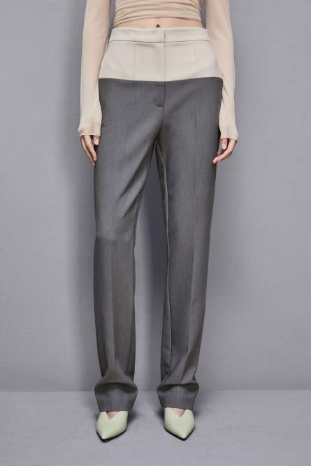 Color Block-Hose mit hohem Bund, Grau, Beige, Patrizia Pepe