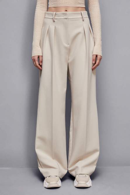 Weite Hose mit Bundfalten, Beige, Patrizia Pepe