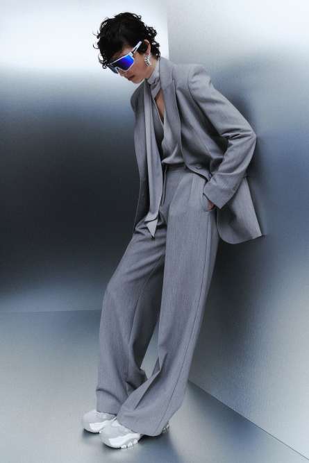 Wide pants with pleats, Grey, Patrizia Pepe