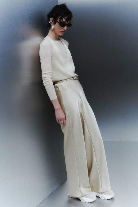 Satinhose mit Bund, Beige, Patrizia Pepe