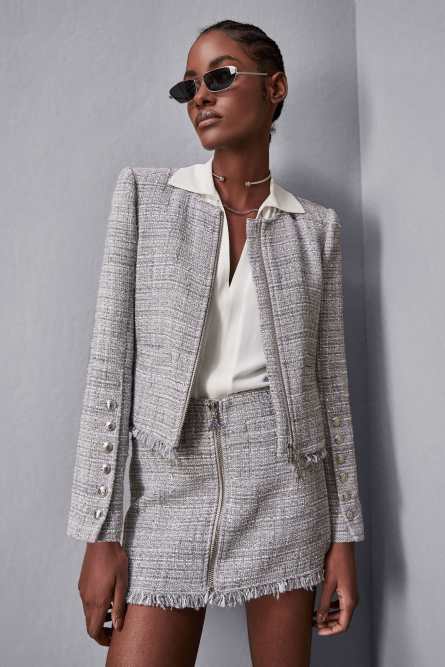 Jacket with zipper and buttons detail, Grey, Patrizia Pepe