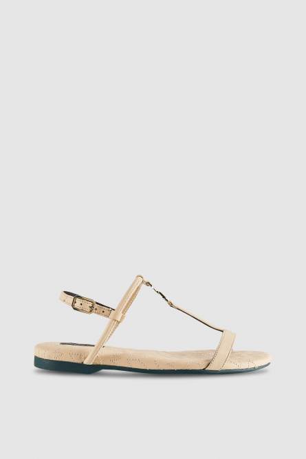 Flat leather sandals, Beige, Patrizia Pepe