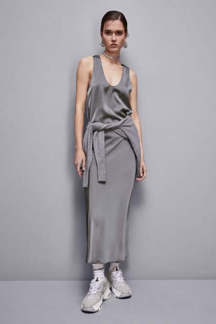 Shiny satin midi skirt, Grey, Patrizia Pepe