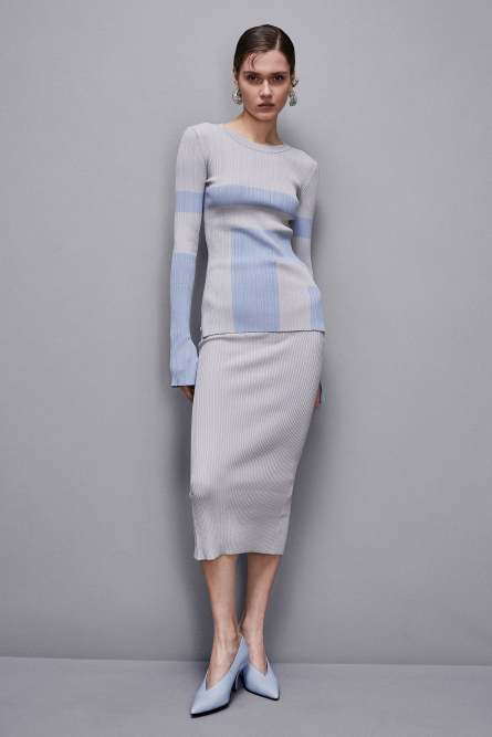 Falda acanalada con abertura, Gris