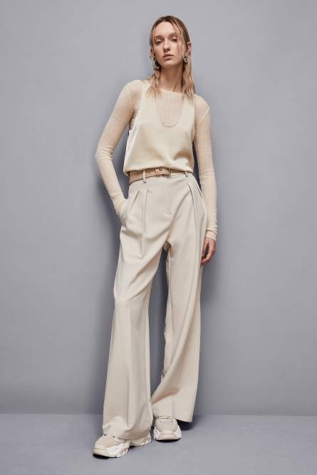 Weite Hose mit Bundfalten, Beige, Patrizia Pepe
