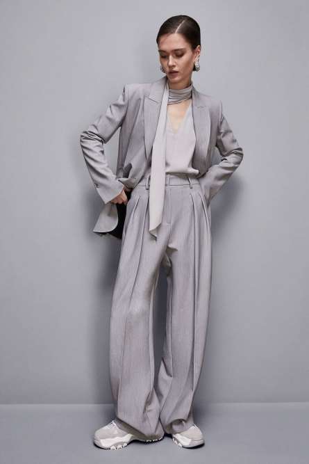 Wide pants with pleats, Grey, Patrizia Pepe