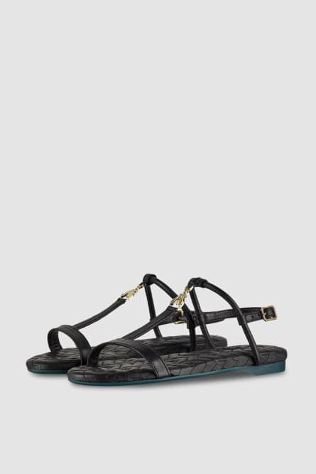 Flat leather sandals, Black, Patrizia Pepe