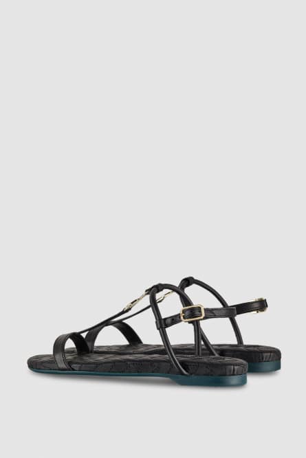 Flat leather sandals, Black, Patrizia Pepe
