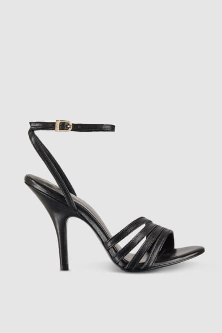 Ledersandalen mit Absatz, Schwarz, Patrizia Pepe