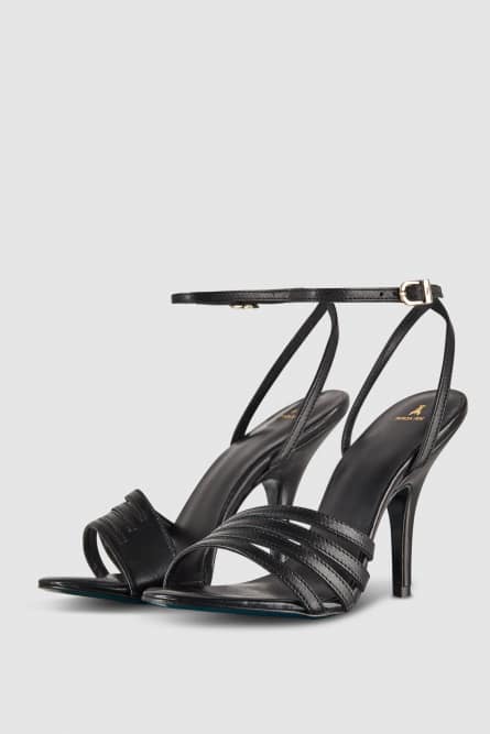 Ledersandalen mit Absatz, Schwarz, Patrizia Pepe