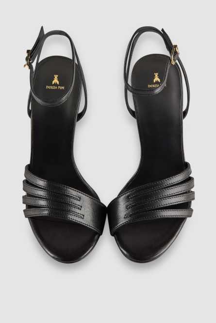 Ledersandalen mit Absatz, Schwarz, Patrizia Pepe