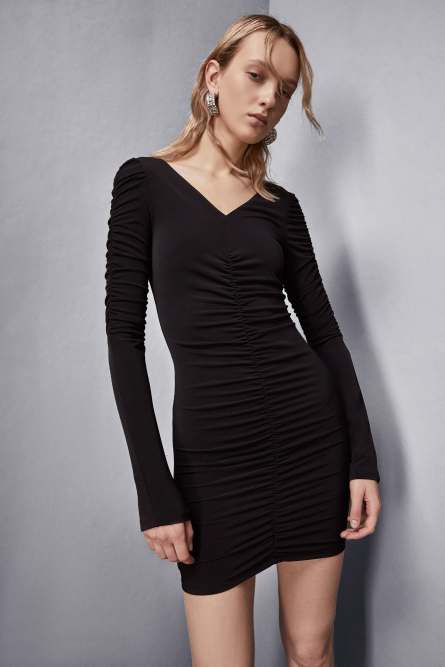Mini robe avec drapé, Noir, Patrizia Pepe