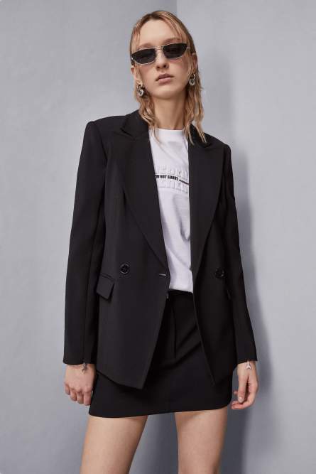 Essential double-breasted jacket, Black, Patrizia Pepe