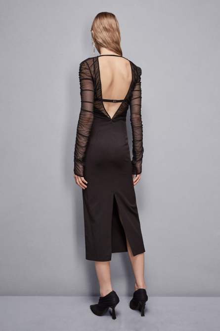Mixed fabric elegant dress, Black, Patrizia Pepe