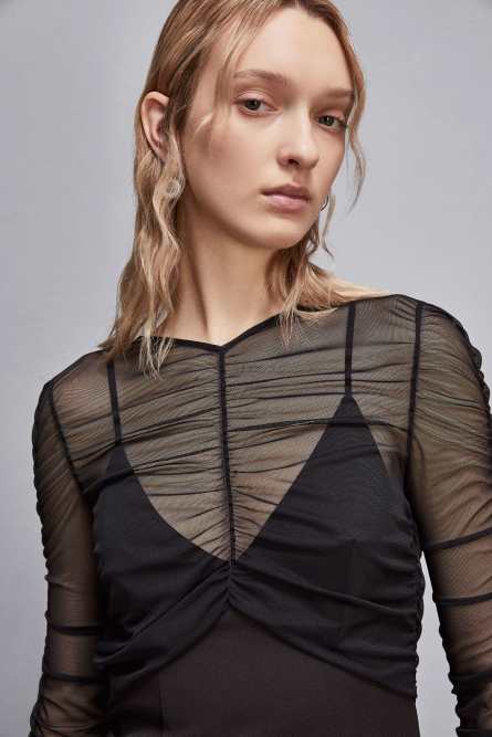 Mixed fabric elegant dress, Black, Patrizia Pepe