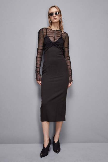 Mixed fabric elegant dress, Black, Patrizia Pepe