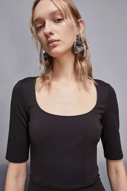 Mini dress with square neckline, Black, Patrizia Pepe