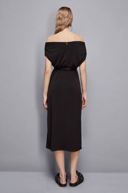 Boat neck dress with belt, Black, Patrizia Pepe