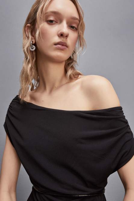 Boat neck dress with belt, Black, Patrizia Pepe