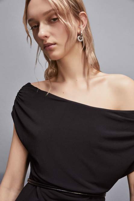 Boat neck dress with belt, Black, Patrizia Pepe
