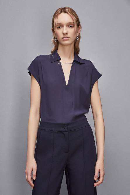 Essential sleeveless tunic with cufflinks, Blue, Patrizia Pepe