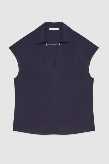 Essential sleeveless tunic with cufflinks, Blue, Patrizia Pepe