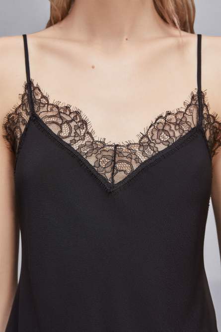 Essential top with straps and lace, Black, Patrizia Pepe
