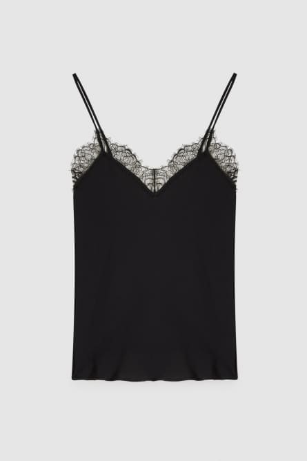Essential top with straps and lace, Black, Patrizia Pepe