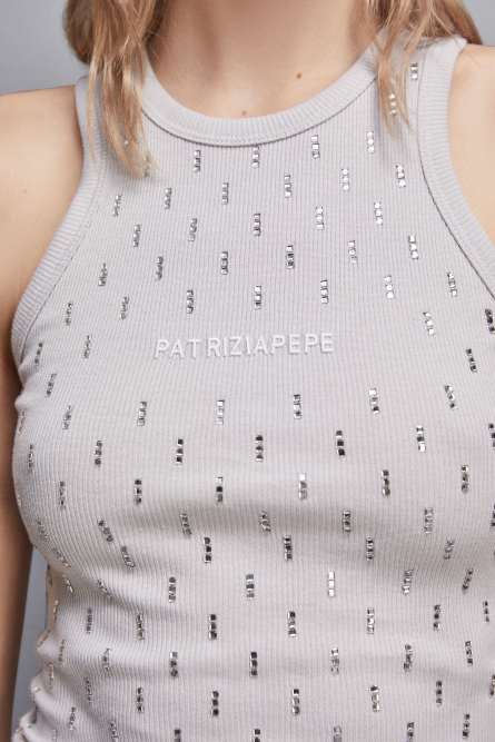 Tank-Top mit strassbesetzten Details, Grau, Patrizia Pepe