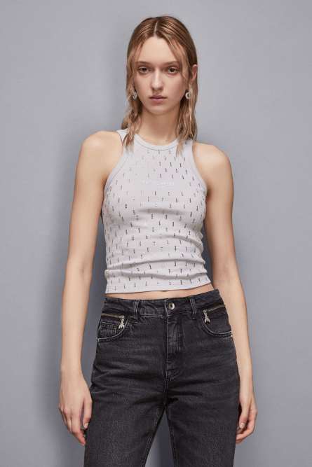 Tank-Top mit strassbesetzten Details, Grau, Patrizia Pepe