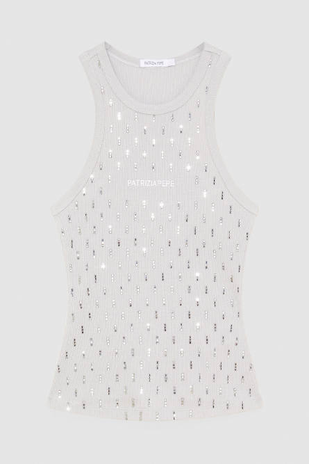 Tank-Top mit strassbesetzten Details, Grau, Patrizia Pepe