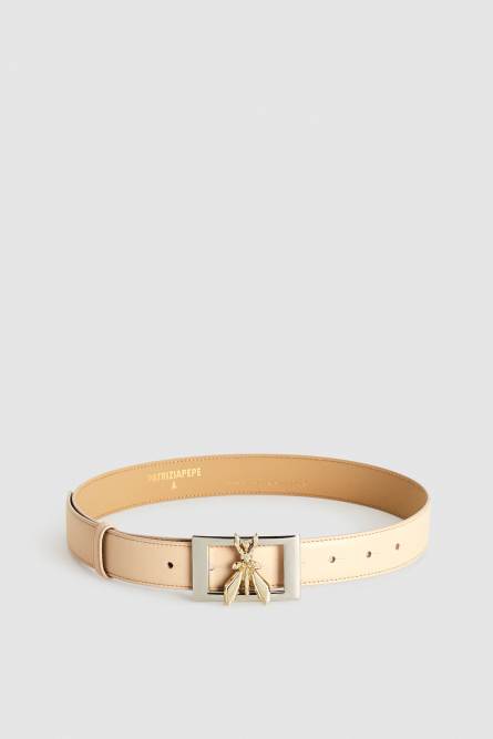 Smooth leather double-fit belt, Beige, Patrizia Pepe