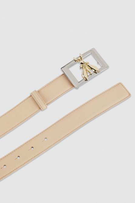 Smooth leather double-fit belt, Beige, Patrizia Pepe