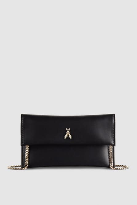 Clutch aus Leder mit Kettenriemen, Schwarz, Patrizia Pepe