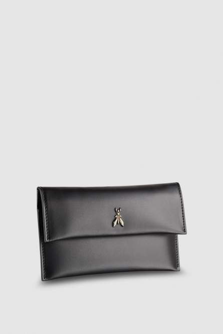 Clutch aus Leder mit Kettenriemen, Schwarz, Patrizia Pepe