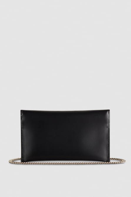 Clutch aus Leder mit Kettenriemen, Schwarz, Patrizia Pepe