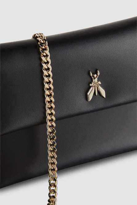 Clutch aus Leder mit Kettenriemen, Schwarz, Patrizia Pepe