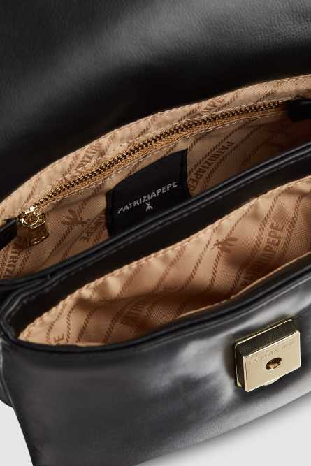 Shoulder bag in super soft leather, Black, Patrizia Pepe