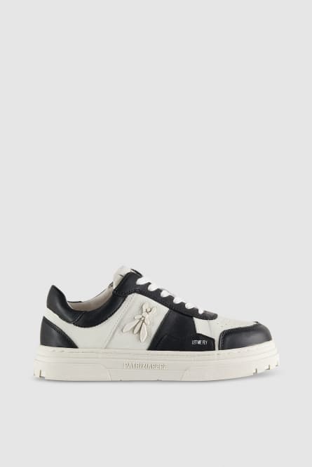 Sneakers in pelle color block, Bianco, Nero, Patrizia Pepe