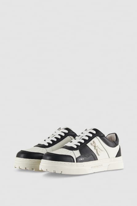 Sneakers in pelle color block, Bianco, Nero, Patrizia Pepe