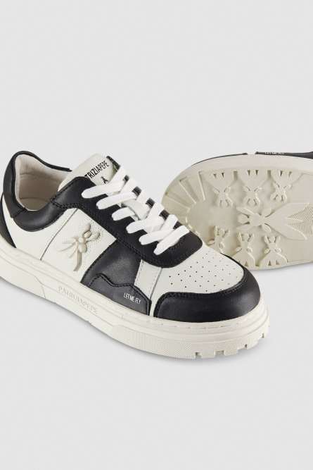 Sneakers in pelle color block, Bianco, Nero, Patrizia Pepe
