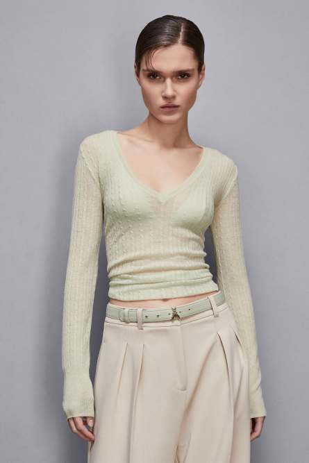 Superleichter Pullover mit V-Ausschnitt, Grün, Patrizia Pepe